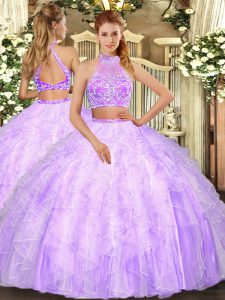 Customized Lilac Sleeveless Tulle Criss Cross 15 Quinceanera Dress for Military Ball and Sweet 16 and Quinceanera