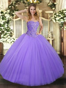 Lavender Vestidos de Quinceanera Military Ball and Sweet 16 and Quinceanera with Beading Sweetheart Sleeveless Lace Up