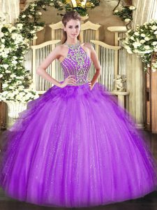 Super Floor Length Ball Gowns Sleeveless Lavender Ball Gown Prom Dress Lace Up