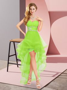 Excellent A-line Sweetheart Sleeveless Chiffon High Low Lace Up Beading Dress for Prom