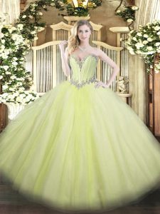 Dynamic Sweetheart Sleeveless Lace Up Sweet 16 Dress Yellow Green Tulle