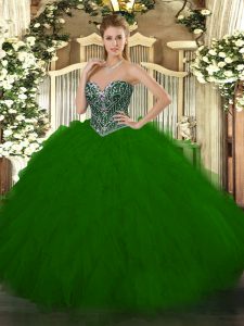 Sweetheart Sleeveless Lace Up Quinceanera Dress Green Tulle