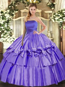 Lavender Strapless Lace Up Ruffled Layers Sweet 16 Quinceanera Dress Sleeveless