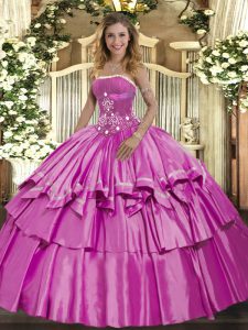 Strapless Sleeveless Lace Up Sweet 16 Quinceanera Dress Lilac Organza and Taffeta