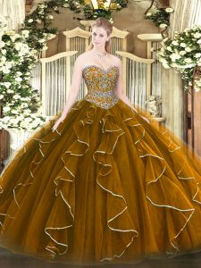 Fashionable Brown Sweetheart Lace Up Beading and Ruffles Quinceanera Gowns Sleeveless
