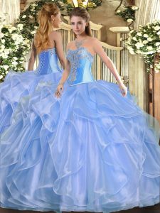 Custom Designed Organza Sweetheart Sleeveless Lace Up Beading and Ruffles Sweet 16 Quinceanera Dress in Baby Blue