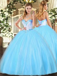 Aqua Blue Sweetheart Neckline Beading Quinceanera Gowns Sleeveless Lace Up