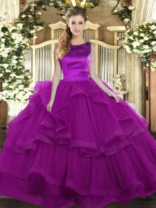 Vintage Purple Lace Up Vestidos de Quinceanera Ruffles Sleeveless Floor Length