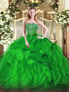 Strapless Sleeveless Organza 15 Quinceanera Dress Beading and Ruffles Lace Up