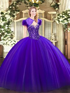 Ball Gowns Quinceanera Dresses Purple Sweetheart Tulle Sleeveless Floor Length Lace Up