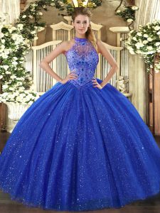 Decent Tulle and Sequined Sleeveless Floor Length Vestidos de Quinceanera and Beading and Embroidery