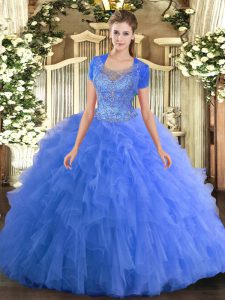 Sumptuous Baby Blue Scoop Clasp Handle Beading and Ruffled Layers Quinceanera Dresses Sleeveless