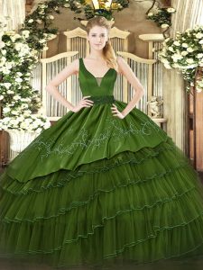 Luxurious Dark Green Sleeveless Floor Length Beading and Embroidery and Ruffled Layers Zipper Sweet 16 Dress
