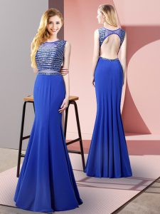 Floor Length Royal Blue Evening Dress Scoop Sleeveless Backless