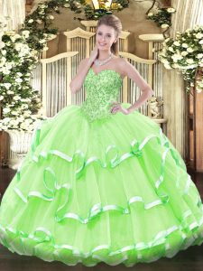 Appliques and Ruffled Layers Quinceanera Gowns Lace Up Sleeveless Floor Length