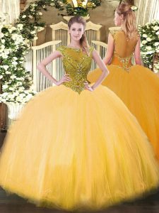 Sumptuous Ball Gowns Ball Gown Prom Dress Gold Scoop Tulle Sleeveless Floor Length Zipper