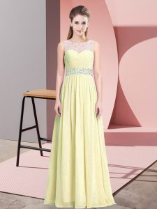 Floor Length A-line Sleeveless Light Yellow Prom Dresses Zipper
