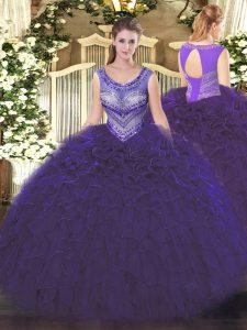 Purple Sleeveless Organza Lace Up Sweet 16 Quinceanera Dress for Sweet 16 and Quinceanera