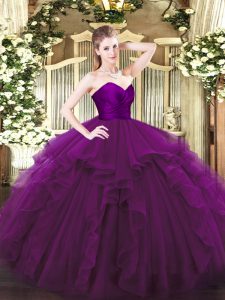 On Sale Ruffles Sweet 16 Dress Purple Zipper Sleeveless Floor Length