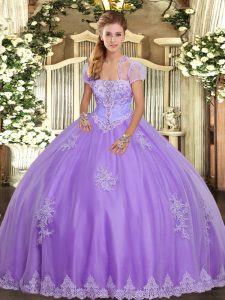 Custom Made Sleeveless Floor Length Appliques Lace Up Sweet 16 Quinceanera Dress with Lavender