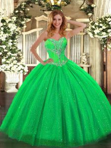 Sweetheart Sleeveless Tulle and Sequined Sweet 16 Dress Beading Lace Up