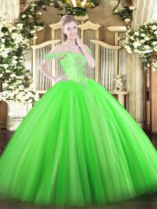 Glamorous Green Tulle Lace Up Off The Shoulder Sleeveless Floor Length Quinceanera Dress Beading