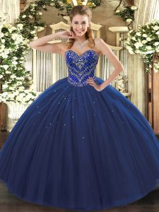 Sweetheart Sleeveless Lace Up 15 Quinceanera Dress Navy Blue Tulle