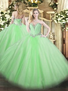 Artistic Ball Gowns Sweetheart Sleeveless Tulle Floor Length Lace Up Beading Quinceanera Gown