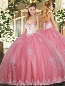 Spectacular Watermelon Red Sleeveless Tulle Lace Up Sweet 16 Dresses for Military Ball and Sweet 16 and Quinceanera