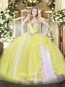 Floor Length Yellow Quinceanera Gown Sweetheart Sleeveless Lace Up