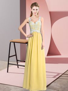 Clearance Yellow V-neck Neckline Lace Prom Party Dress Sleeveless Zipper