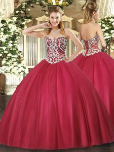 Red Vestidos de Quinceanera Military Ball and Sweet 16 and Quinceanera with Beading Sweetheart Sleeveless Lace Up