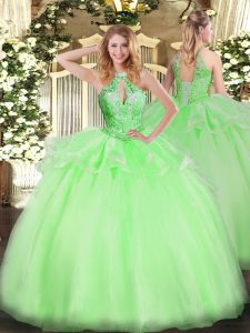 Sweet 16 Dress Military Ball and Sweet 16 and Quinceanera with Beading Halter Top Sleeveless Lace Up