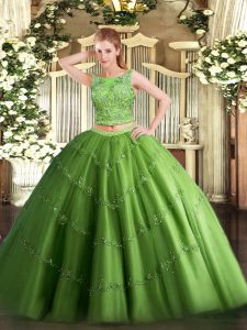 Most Popular Green Scoop Lace Up Beading and Appliques Sweet 16 Dress Sleeveless