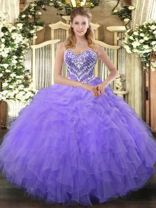 Dynamic Lilac Sleeveless Beading and Ruffles Floor Length 15 Quinceanera Dress