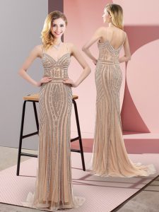 Sumptuous Champagne Lace Sweep Train Sleeveless Beading