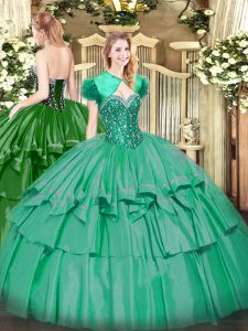 Turquoise Sleeveless Beading and Ruffled Layers Floor Length 15 Quinceanera Dress