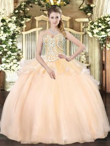 Great Sweetheart Sleeveless Ball Gown Prom Dress Floor Length Beading Champagne Organza
