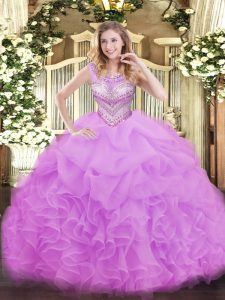 Low Price Lilac Lace Up Scoop Beading and Ruffles and Pick Ups Quinceanera Gowns Organza Sleeveless