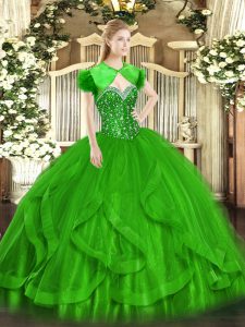 Sexy Green Lace Up Sweetheart Beading and Ruffles Quinceanera Dress Tulle Sleeveless