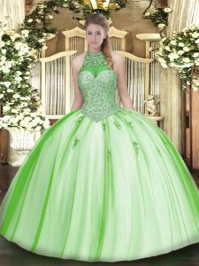 Floor Length Lace Up Quinceanera Dresses for Military Ball and Sweet 16 and Quinceanera with Beading and Appliques