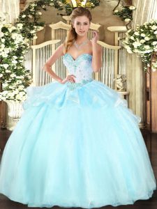 Sleeveless Lace Up Floor Length Beading Quince Ball Gowns