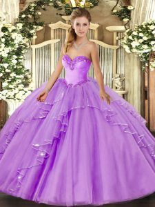 Custom Made Tulle Sweetheart Sleeveless Lace Up Beading and Ruffles Quinceanera Gowns in Lavender