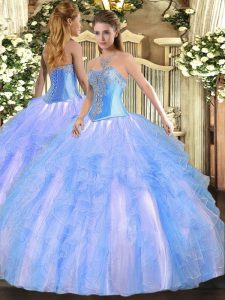 Floor Length Ball Gowns Sleeveless Aqua Blue 15th Birthday Dress Lace Up