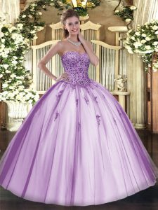 Stylish Lavender Sleeveless Beading Floor Length Ball Gown Prom Dress