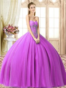 Inexpensive Beading Vestidos de Quinceanera Lilac Lace Up Sleeveless Floor Length