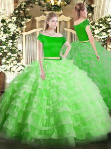 Zipper Quinceanera Dresses Appliques and Ruffled Layers Short Sleeves Floor Length