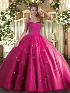Edgy Sleeveless Lace Up Floor Length Appliques Quinceanera Dress