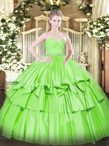 Custom Designed Sweetheart Sleeveless Organza Quinceanera Dress Beading and Lace and Ruffled Layers Zipper