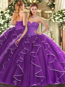 Glorious Purple Sweetheart Lace Up Beading and Ruffles Quinceanera Dresses Sleeveless